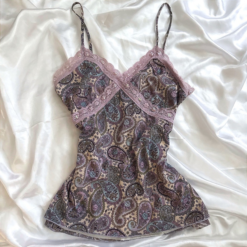 Xhilaration Paisley Lace Trim Cami Top Purple Blue Sequin Boho Sleeveless Large